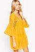 Yellow V Neck Crochet Hollow-out Button Front Smock Dress